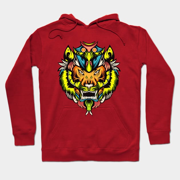 Tiger Colorful Head Illustration Hoodie by Mako Design 